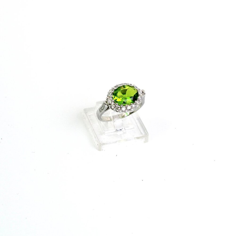 925 Sterling Silver Gemstone  White Gold Plated Side Cobic Zircnia Ring